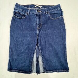 Custom Levi's Denim Skirt Bermuda Shorts Dark‎ Wash Stretch Front Slit Size 29